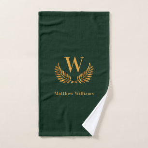 Smaragdgrünes Goldlaurel-Kranz-Monogramm Badhandtuch Set