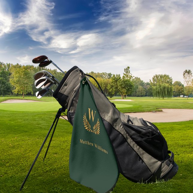 Smaragdgrünes Goldlaurel-Kranz-Monogramm Golfhandtuch (Von Creator hochgeladen)
