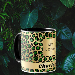 Smaragdgrünes Goldleopard-Cheetah-Firmenlogo Tasse