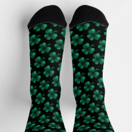Smaragdgrünes Kleeblatt Glitzern schwarz Socken