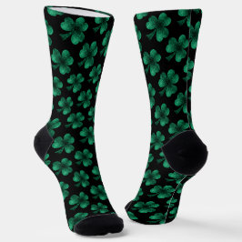 Smaragdgrünes Kleeblatt Glitzern schwarz Socken