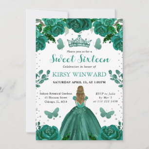 Smaragdgrünes Kleid Blonde Prinzessin Sweet 16 Einladung
