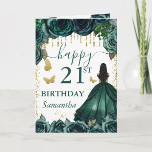 Smaragdgrünes Kleid Dunkle Haut Prinzessin Geburts Karte