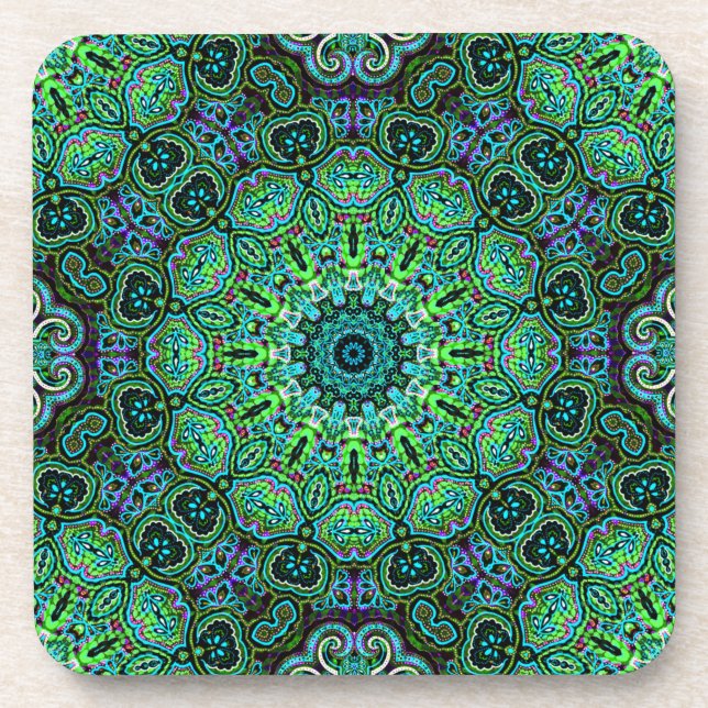 Smaragdgrünes Mandala-Design Getränkeuntersetzer (Vorderseite)