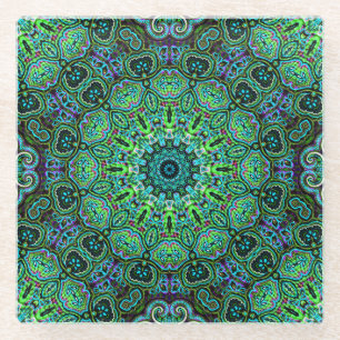 Smaragdgrünes Mandala-Design Glasuntersetzer