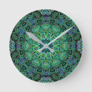 Smaragdgrünes Mandala-Design Runde Wanduhr