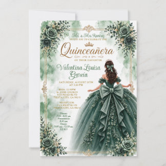 Smaragdgrünes Quinceañera-Prinzessinnen-Bogen-Kron Einladung
