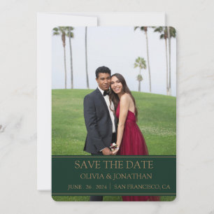 Smaragdgrünes Wasserfarben-Hochzeitsfoto mit Blume Save The Date