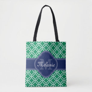 Smaragdgrünes Weißes Marokkanisches Muster Navy Mo Tasche