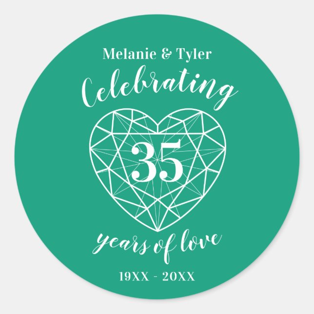 Smaragdjubiläum 35 Jahre Liebe-Aufkleber Runder Aufkleber (Vorderseite)