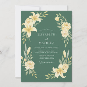 Smaragdweiche Botanische Blütenhochzeit Einladung