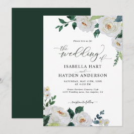 Smaragdweiße Elegant Blumenwasser Hochzeit Einladung