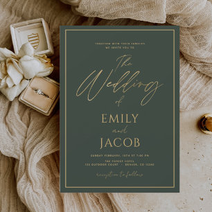 Smarald Green Gold Wedding Modernes Script Einladung