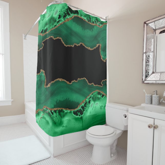 Smarald Green mit Metallic Gold Agate Duschvorhang (Beispiel)
