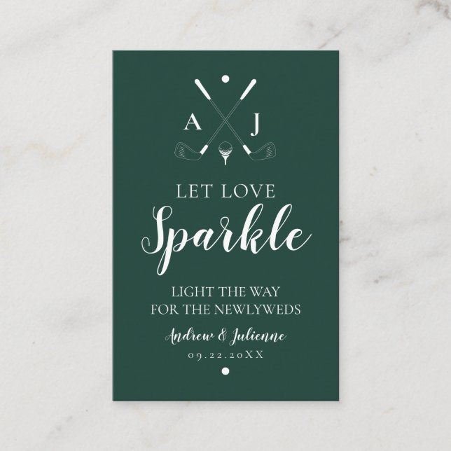 Smarald Green Monogram Golf Wedding Sparkler Tag (Vorderseite)