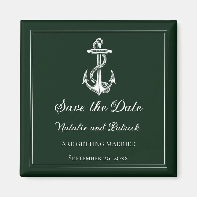 Smarald Green Nautical Anker speichern das Datumsf Magnet (Vorne)