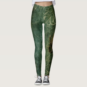 Smarald Green Rustic Steampunk Clock (3) Leggings