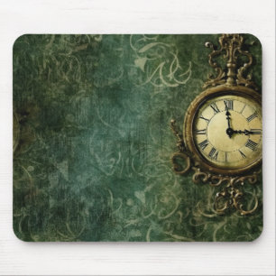 Smarald Green Rustic Steampunk Clock (3) Mousepad