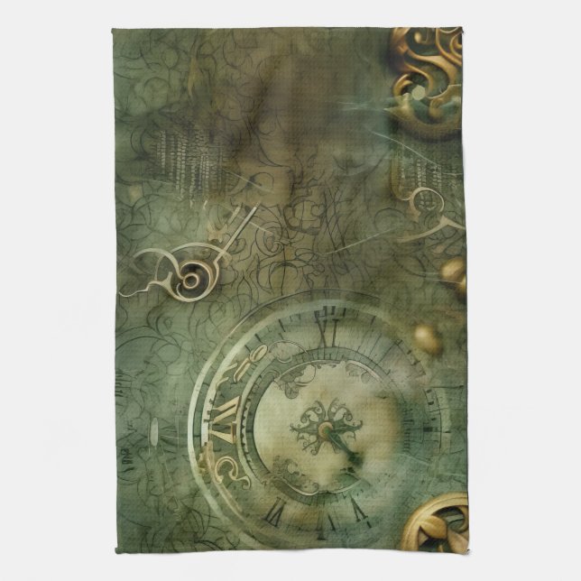 Smarald Green Rustic Steampunk Clock (5) Geschirrtuch (Vertikal)