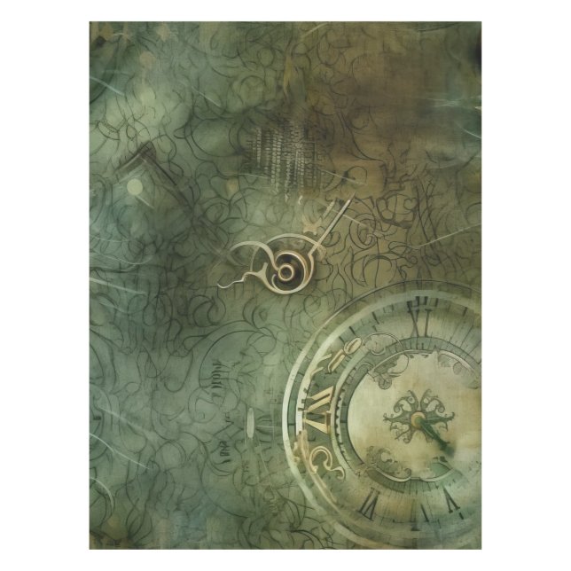 Smarald Green Rustic Steampunk Clock (5) Tischdecke (Vorderseite)