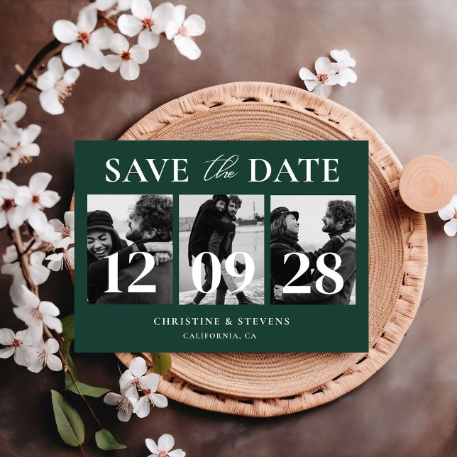 Smarald Green Script Wedding Save the Date Foto Postkarte (Von Creator hochgeladen)