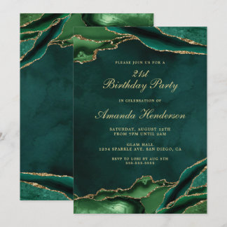 Smarald Green und Gold Agate Marble Einladung