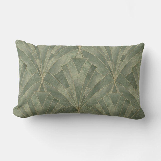 Smarald Green und Gold Art Deco Muster Lendenkissen (Vorderseite)