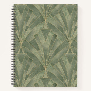 Smarald Green und Gold Art Deco Muster Notizbuch