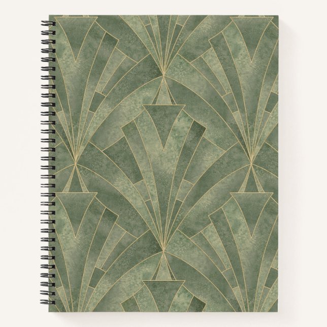 Smarald Green und Gold Art Deco Muster Notizbuch (Vorderseite)