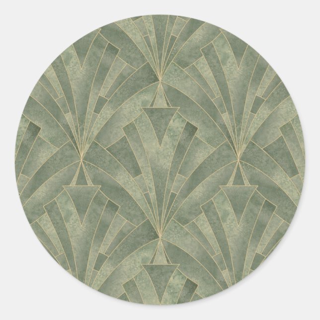 Smarald Green und Gold Art Deco Muster Runder Aufkleber (Vorderseite)