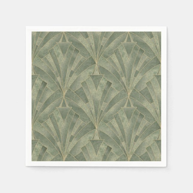 Smarald Green und Gold Art Deco Muster Serviette (Vorderseite)