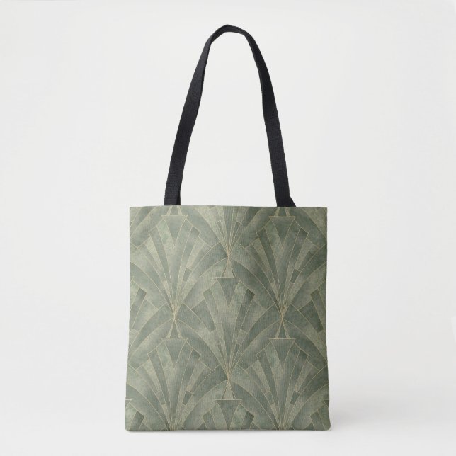 Smarald Green und Gold Art Deco Muster Tasche (Vorderseite)
