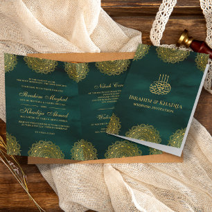 Smarald Green und Gold Asian Motif Motif Moslem We Einladung