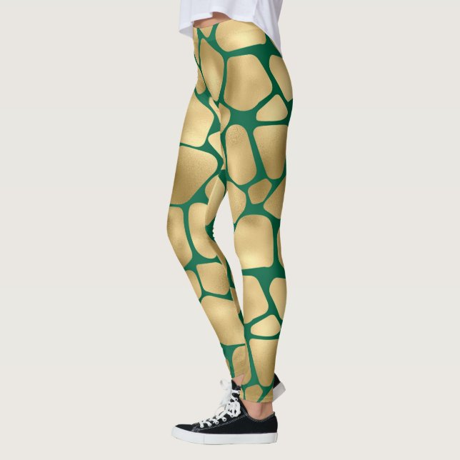 Smarald Green und Gold Giraffe Muster Leggings (Links)