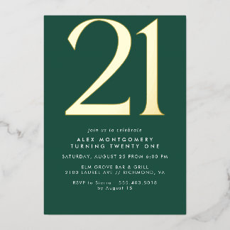 Smarald Green und Gold | Moderner 21. Geburtstag Folieneinladung
