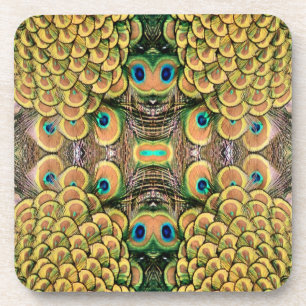 Smarald Green und Gold Peacock Feathers Untersetzer