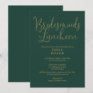 Smarald Green und Gold Script Bridesmaids Luncheon Einladung