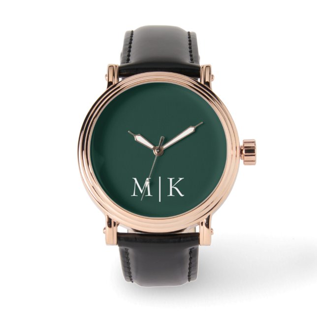 Smarald Green und White | Modernes Monogramm Armbanduhr (Vorderseite)
