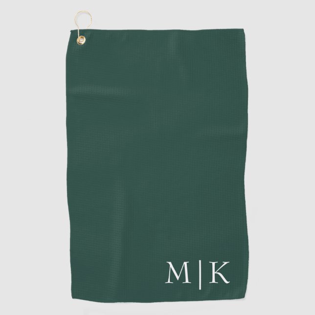 Smarald Green und White | Modernes Monogramm Golfhandtuch (Vorderseite)