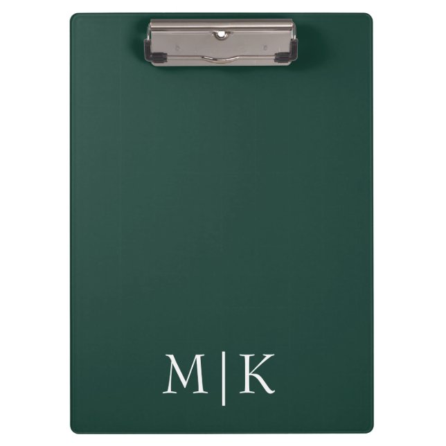Smarald Green und White | Modernes Monogramm Klemmbrett (Vorderseite)