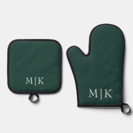 Smarald Green und White | Modernes Monogramm Ofenhandschuh & Topflappen-Set