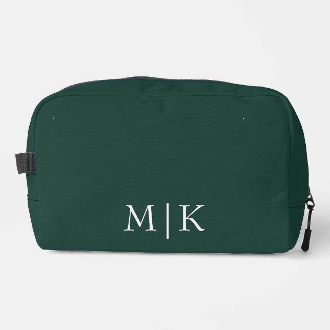 Smarald Green und White | Modernes Monogramm Waschbeutel (Vorderseite)