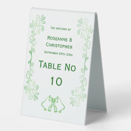 Smarald Green Wedding Table Zelt Sign Bells Tischaufsteller