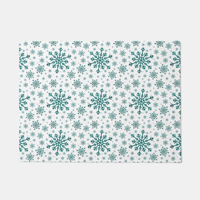 Smarald Green Weihnachtsschneeflocken auf Winter W Fußmatte (Vorderseite)