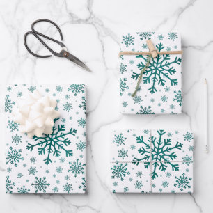 Smarald Green Weihnachtsschneeflocken auf Winter W Geschenkpapier Set