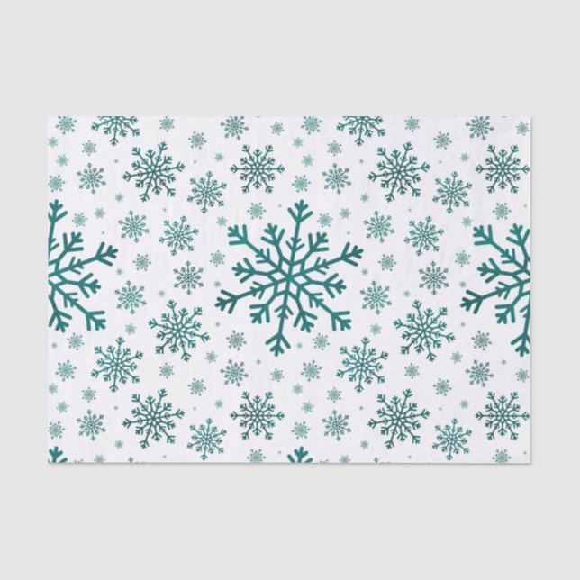 Smarald Green Weihnachtsschneeflocken auf Winter W Seidenpapier (Vorderseite)