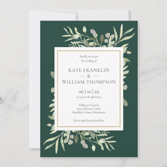 Smarald Greenery alle in einem QR-Code Hochzeit Einladung (Vorderseite)