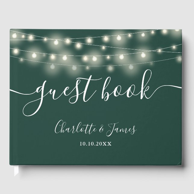 Smarald String Lights Signature Script Wedding Gästebuch (Vorderseite)