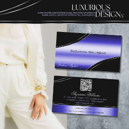 Smart Black Blue Curved Deco Linien mit QR Code Visitenkarte