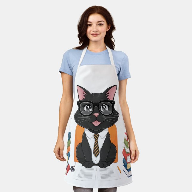 Smart Black Cat mit Brille - Funny Cartoon Schürze (Getragen)